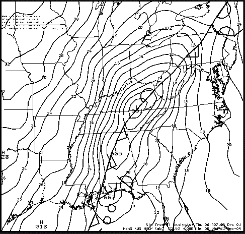 Surface frontal analyses of the eastern United States at 06 UTC 23 December 2004