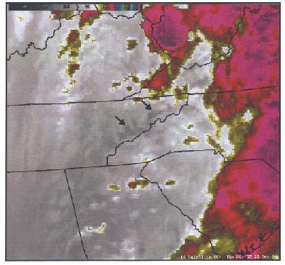 Infrared satellite image of the southern Appalachian region at 0915 UTC 23 December 2004