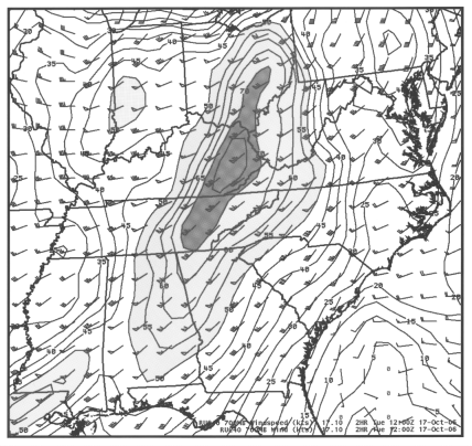 700-hPa winds and isotachs from the RUC40 model at 12 UTC 17 October 2006
