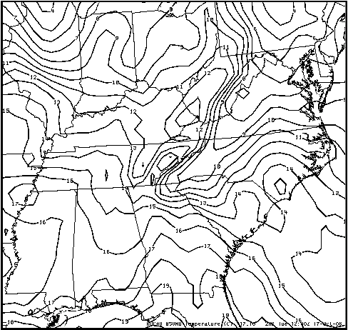 850-hPa temperatures from the RUC40 model at 12 UTC 17 October 2006