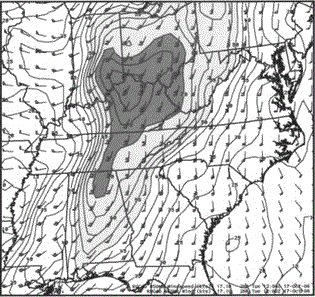 850-hPa winds and isotachs from the RUC40 model at 12 UTC 17 October 2006