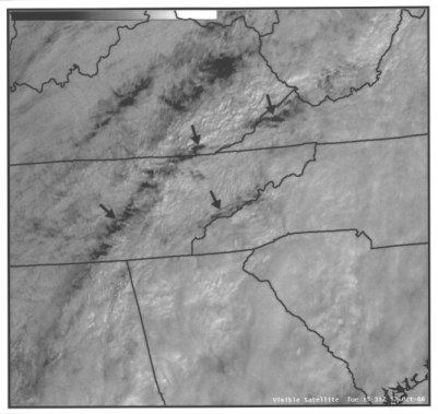 Visible satellite image of the southern Appalachian region at 1531 UTC 17 October 2006