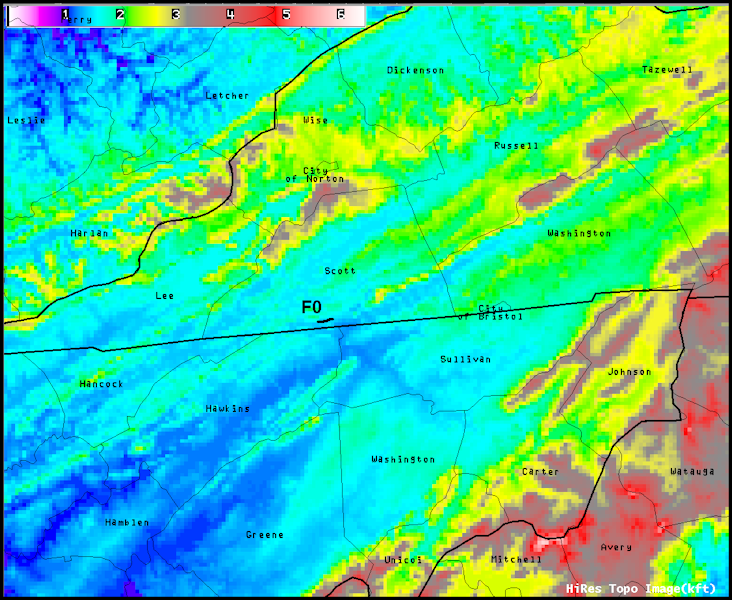 Tornado tracks (including Fujita-scale ranking and relief map) on 25 April 2006 around the eastern Tennessee River Valley