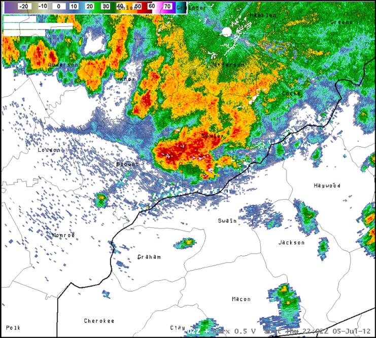 KMRX reflectivity image on 5 July 2012 at 2202 UTC