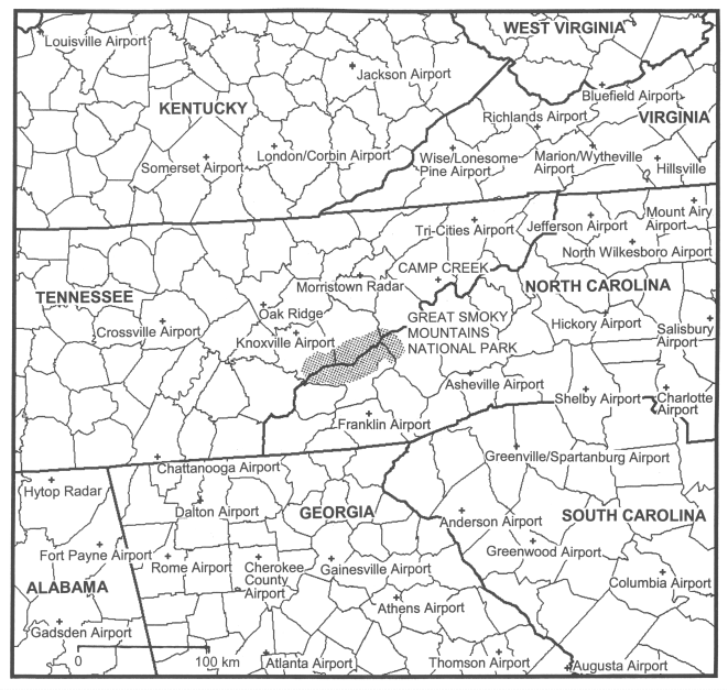 Observation sites across the southern Appalachian region