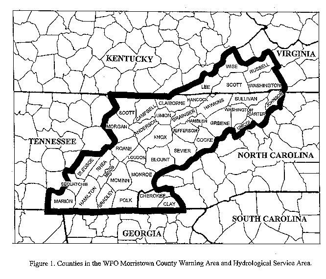 Counties in the WFO Morristown County Warning Area and Hydrological Service Area.