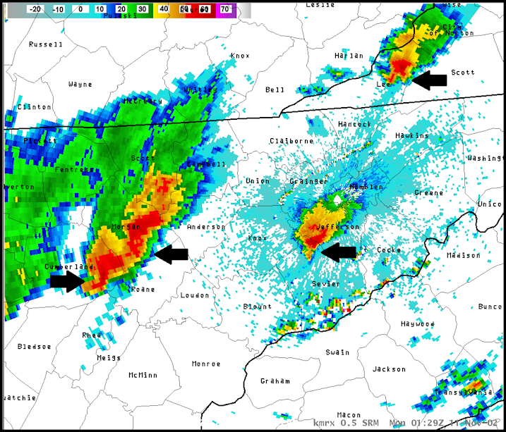 KMRX radar reflectivity imagery on 11 November 2002 at 0129 UTC