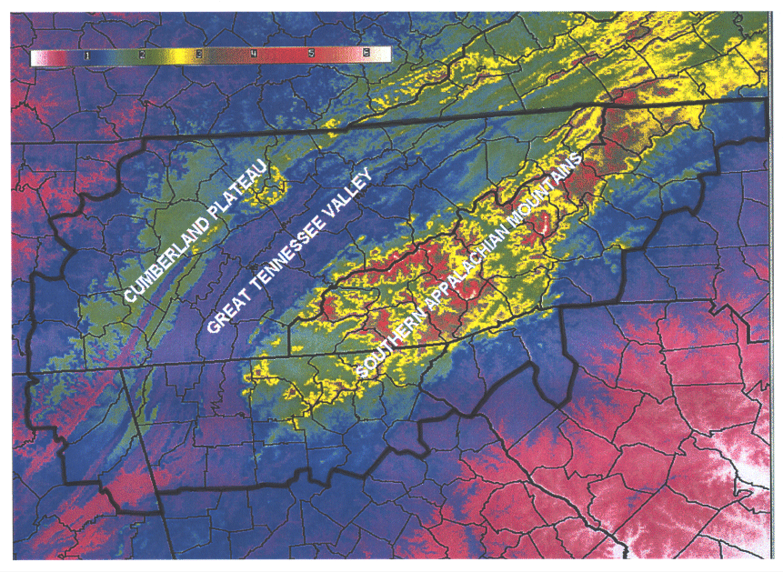 Image of terrain features across the southern Appalachian region.