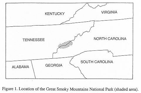 Location of the Great Smoky Mountains National Park.