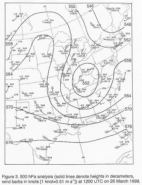 500 hPa analysis at 1200 UTC on 26 March 1999.