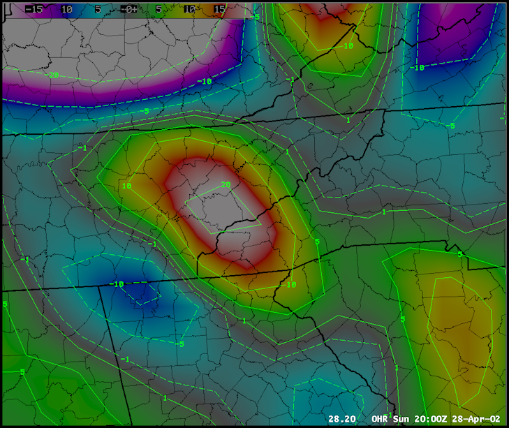 MSAS equivalent potential temperature advection on 28 April 2002 at 20 UTC