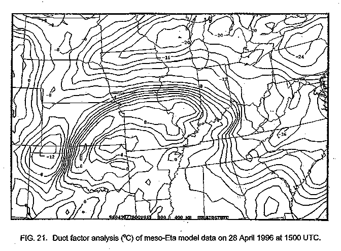Duct factor analysis of meso-Eta model data on 28 April 1996 at 1500 UTC.