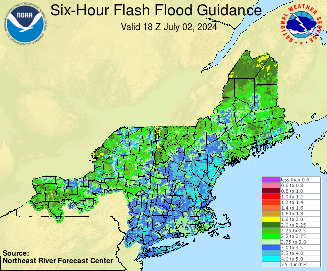Estimated of the amount of rainfall required over a given area during 6 Hours to cause small streams to flood.