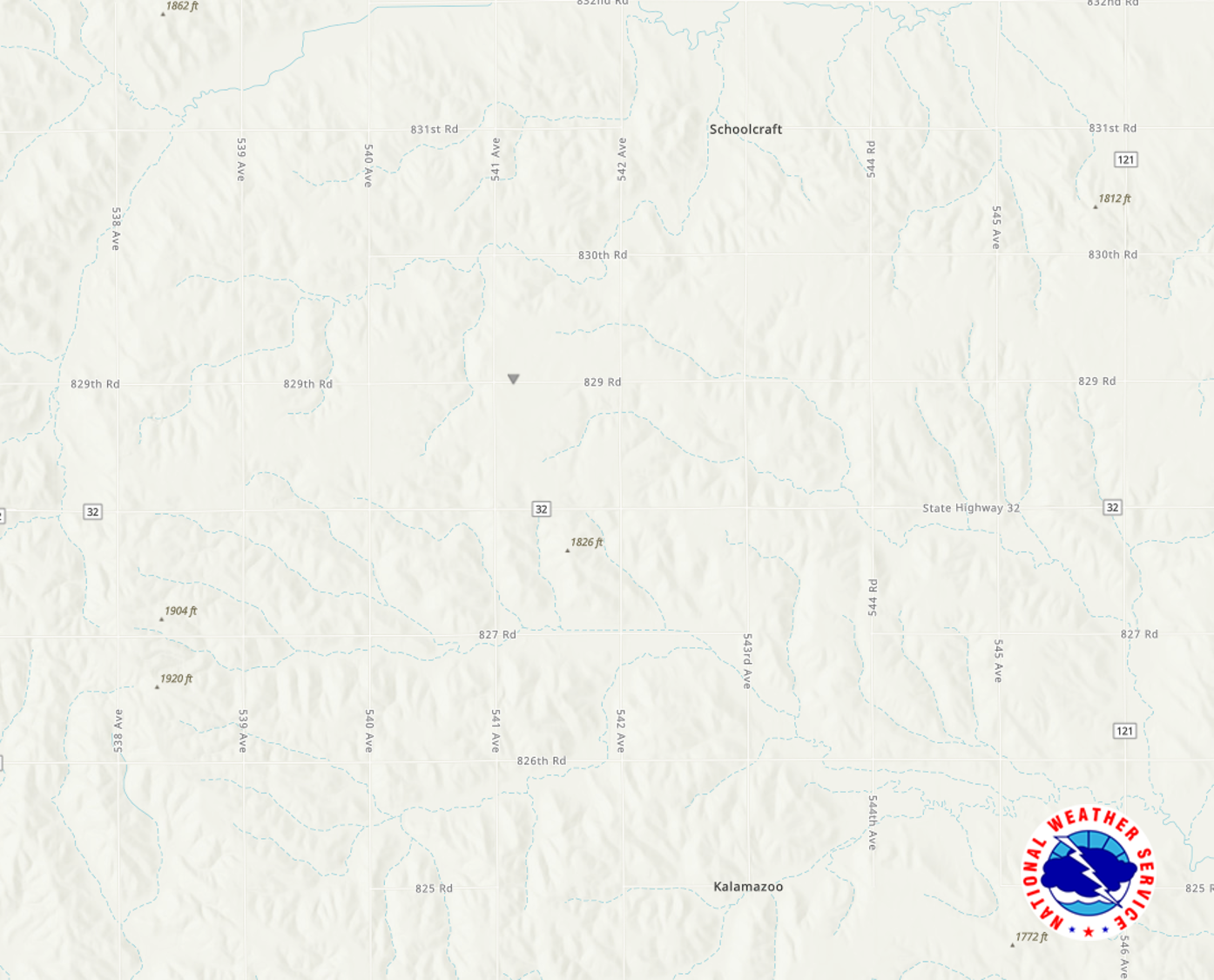 Track map showing the approximate location where the Newman Grove Tornado was observed.