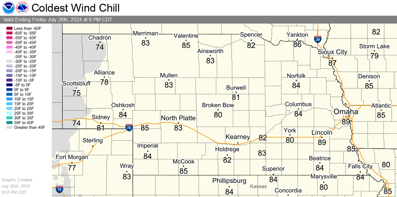 Today's Coldest Wind Chills