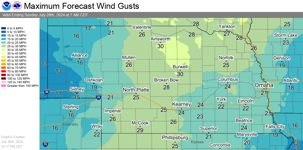 Tomorrow Night's Highest Wind Gusts