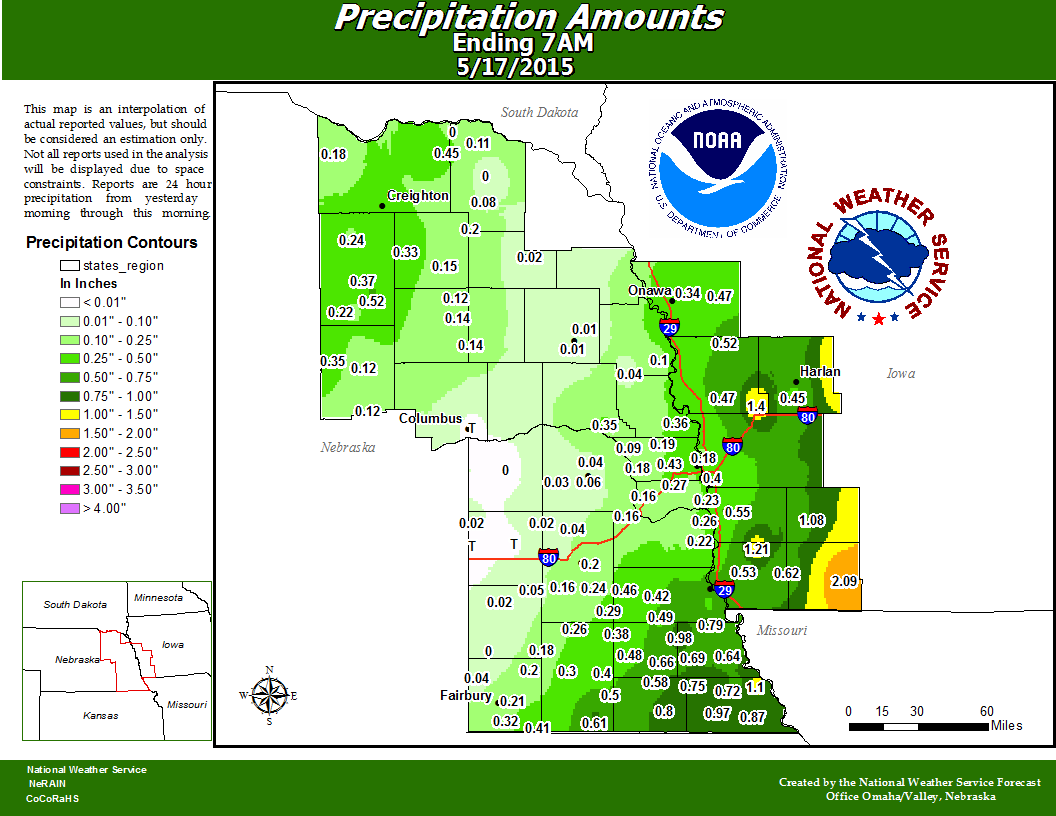 24-hour Precipitation Totals Ending 7 am May 17th