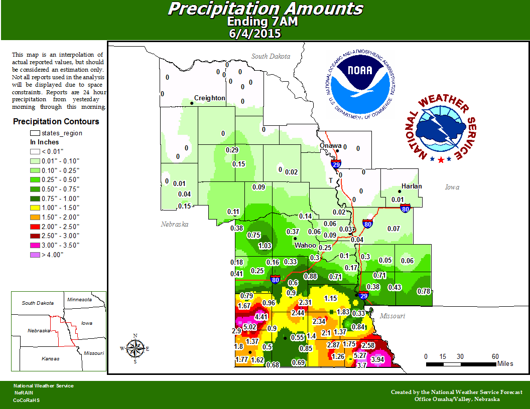 24-hour Precipitation Totals Ending 7 am June 4th