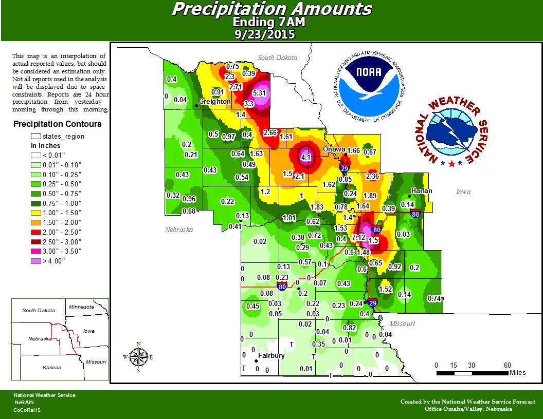 24 Hour Precip ending at 7 am 9/23/2015