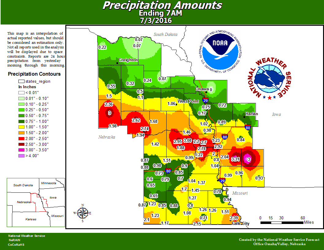 2 Day Rainfall Totals Ending 7am July 3 2016