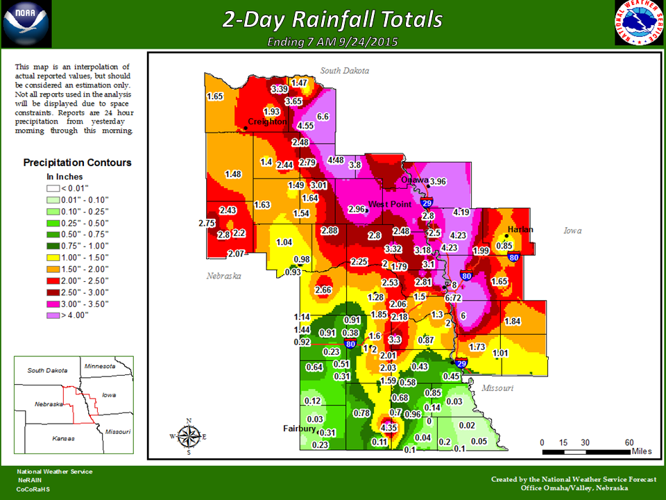 2-day rainfall totals ending 7 am 9/24/2015