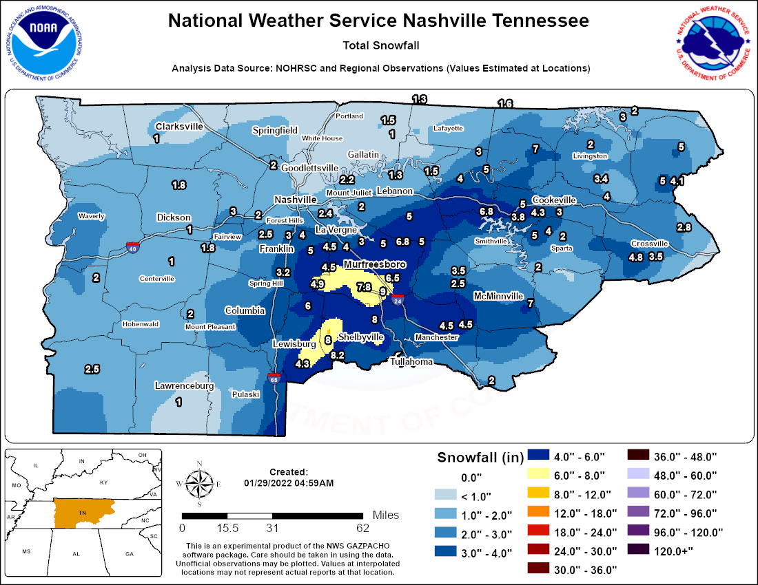 NWS Nashville Snowfall Analysis