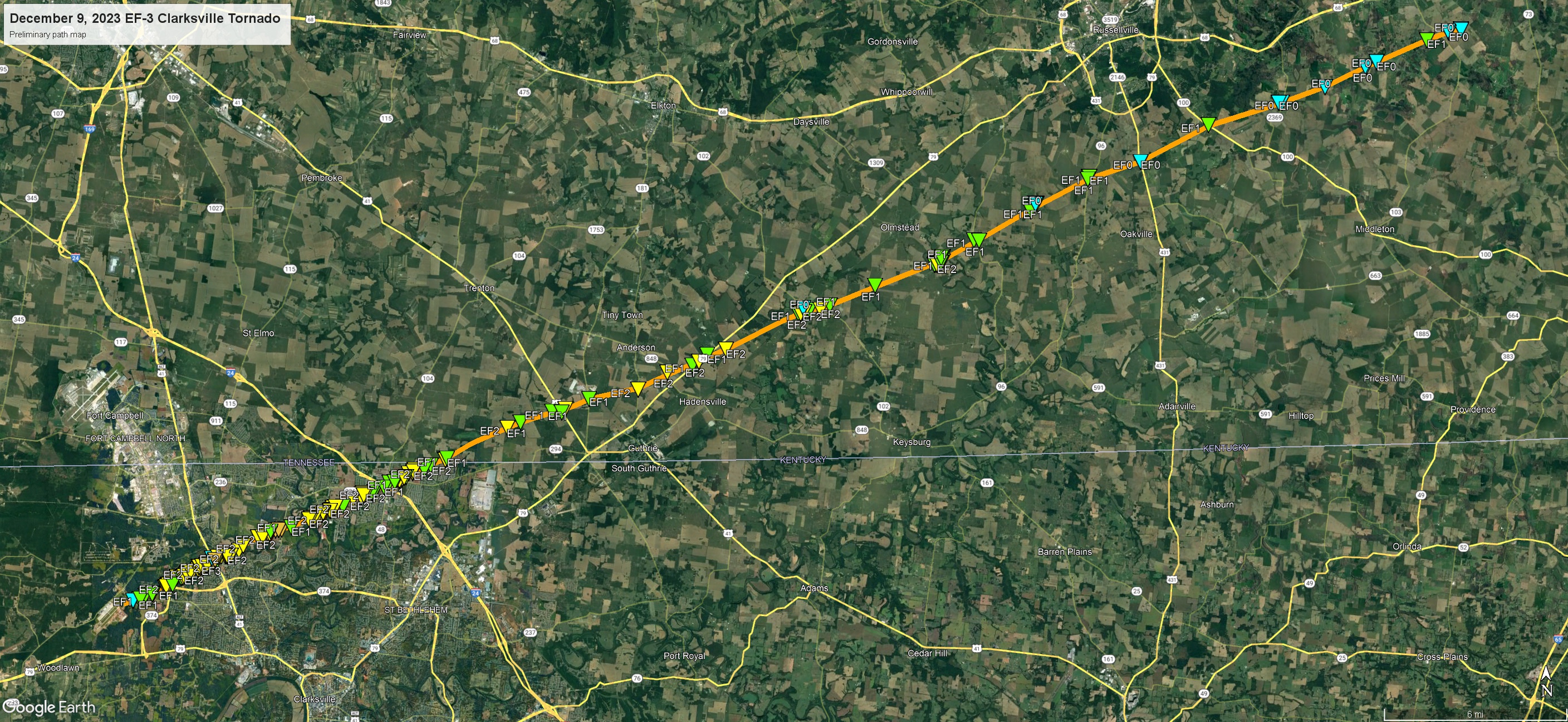 Clarksville Tornado Path Map