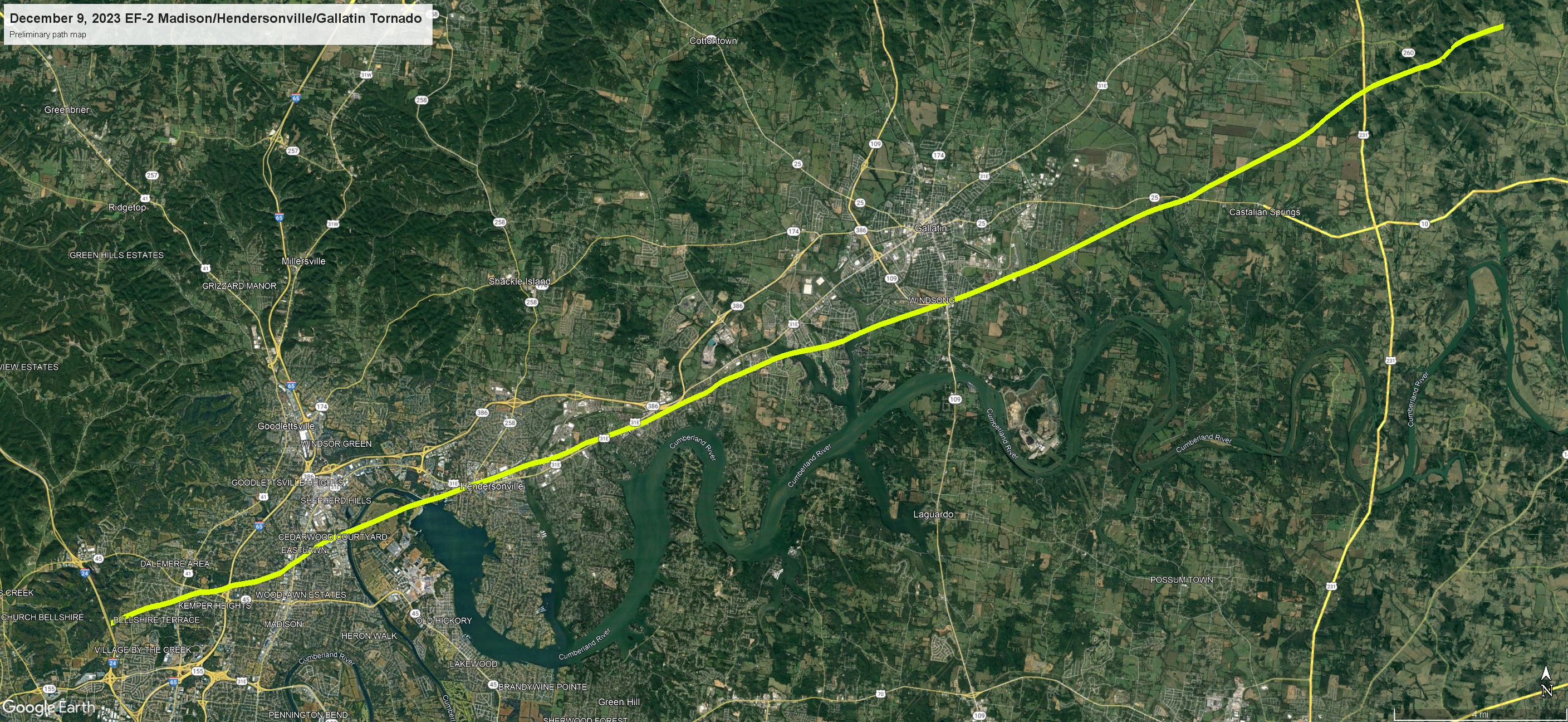 Davidson Sumner Trousdale County Tornado Path Map