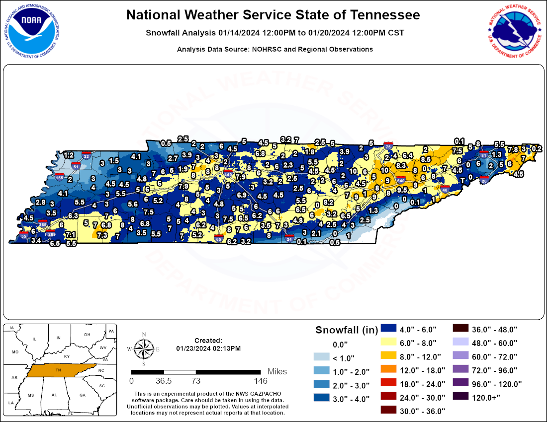 Tennessee state snowfall analysis