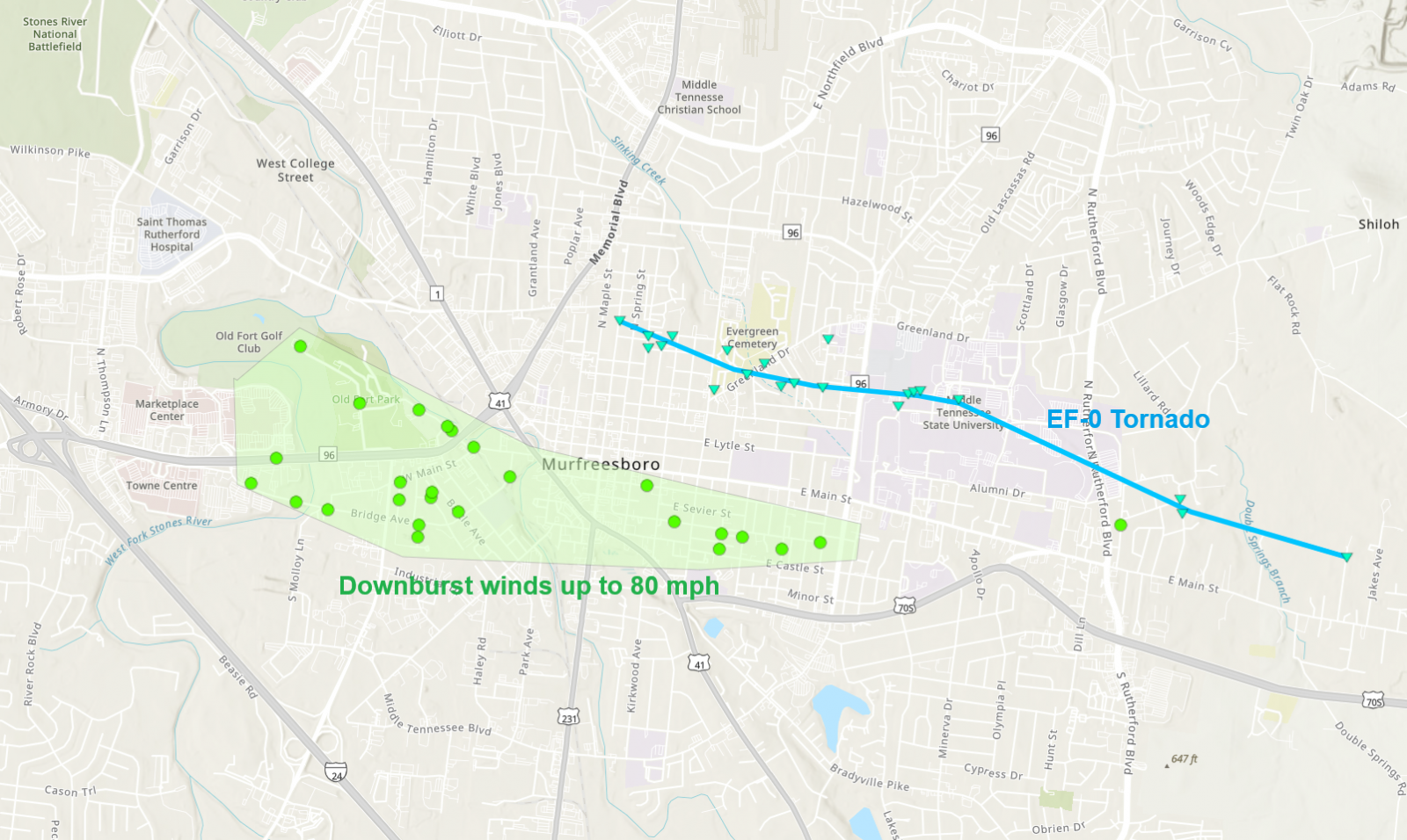 Bellwood Tornado Path Map