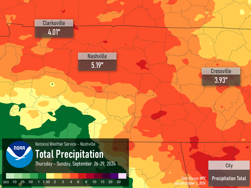 Middle Tennessee Rainfall Totals from Helene