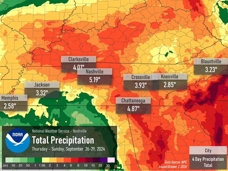 Tennessee Rainfall Totals from Helene