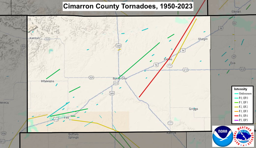 Tornado Track Map for Cimarron County, OK