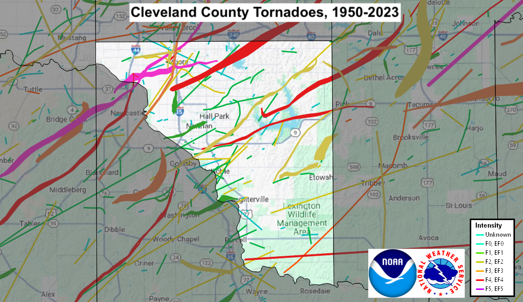 Tornado Track Map for Cleveland County, OK