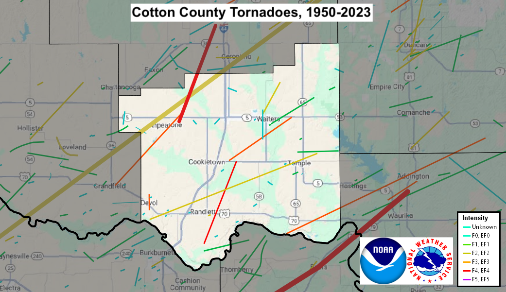 Tornado Track Map for Cotton County, OK