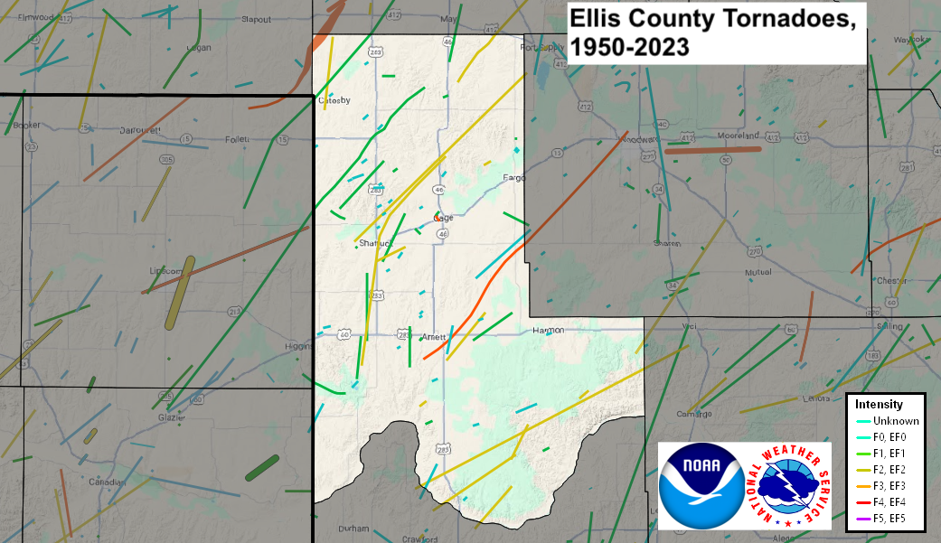 Tornado Track Map for Ellis County, OK