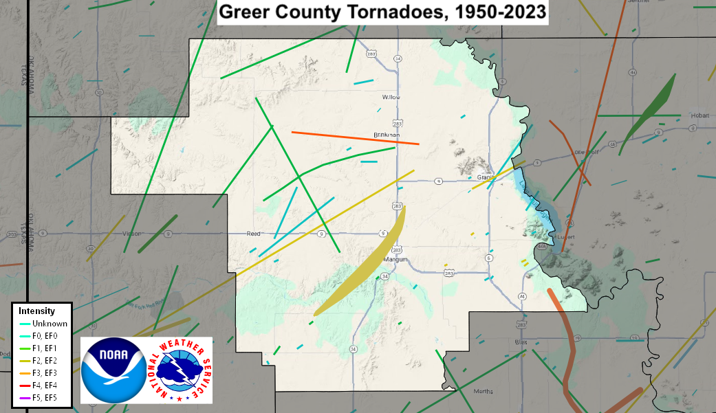 Tornado Track Map for Greer County, OK