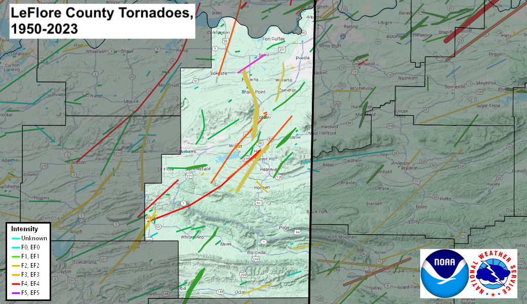 Tornado Track Map for Le FloreCounty, OK