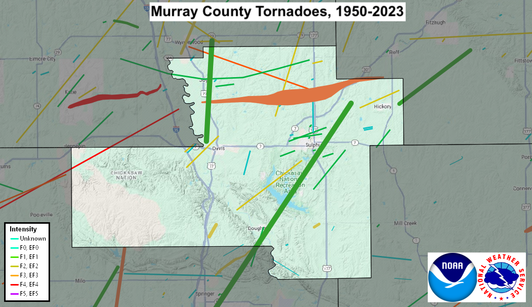 Tornado Track Map for Murray County, OK