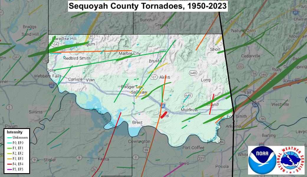 Tornado Track Map for Sequoyah County, OK