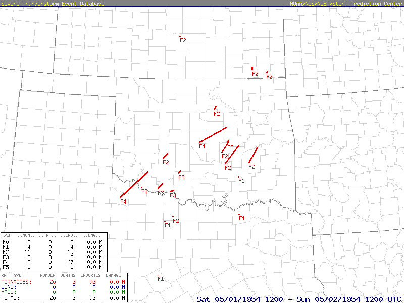 May 1, 1954 Regional Tornado Outbreak Map