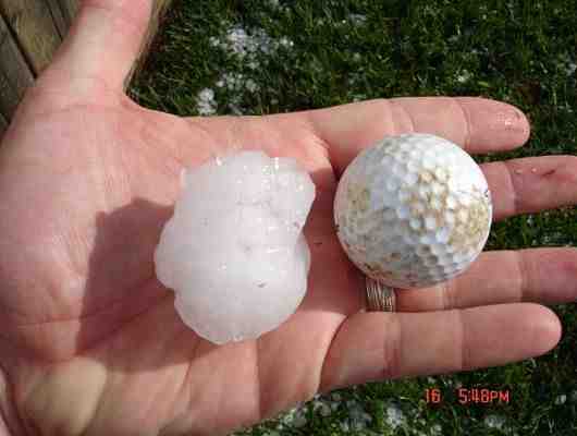 Here is a photo of golfball size hail near the intersection of 164th Street and Meridian Avenue in Oklahoma City on May 16, 2010.