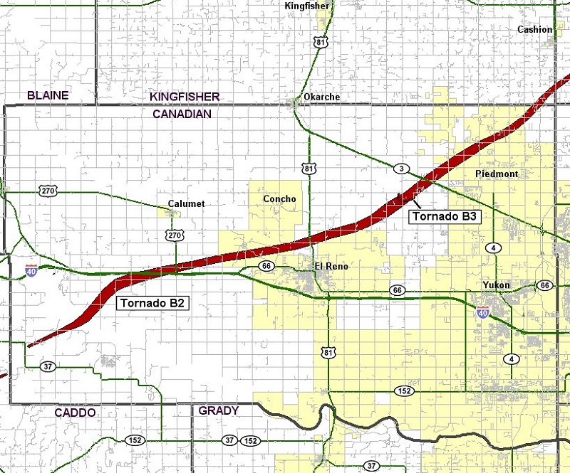 Preliminary Tornado Track for the Calumet-El Reno-Piedmont-Guthrie Tornado of May 24, 2011 - Canadian County Portion