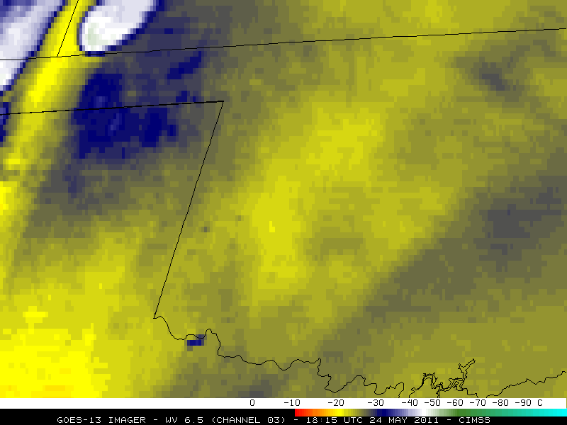 CIMMS animation of the GOES-13 6.5 Âµm water vapor channel from 1:15-3:33 pm CDT on May 24, 2011