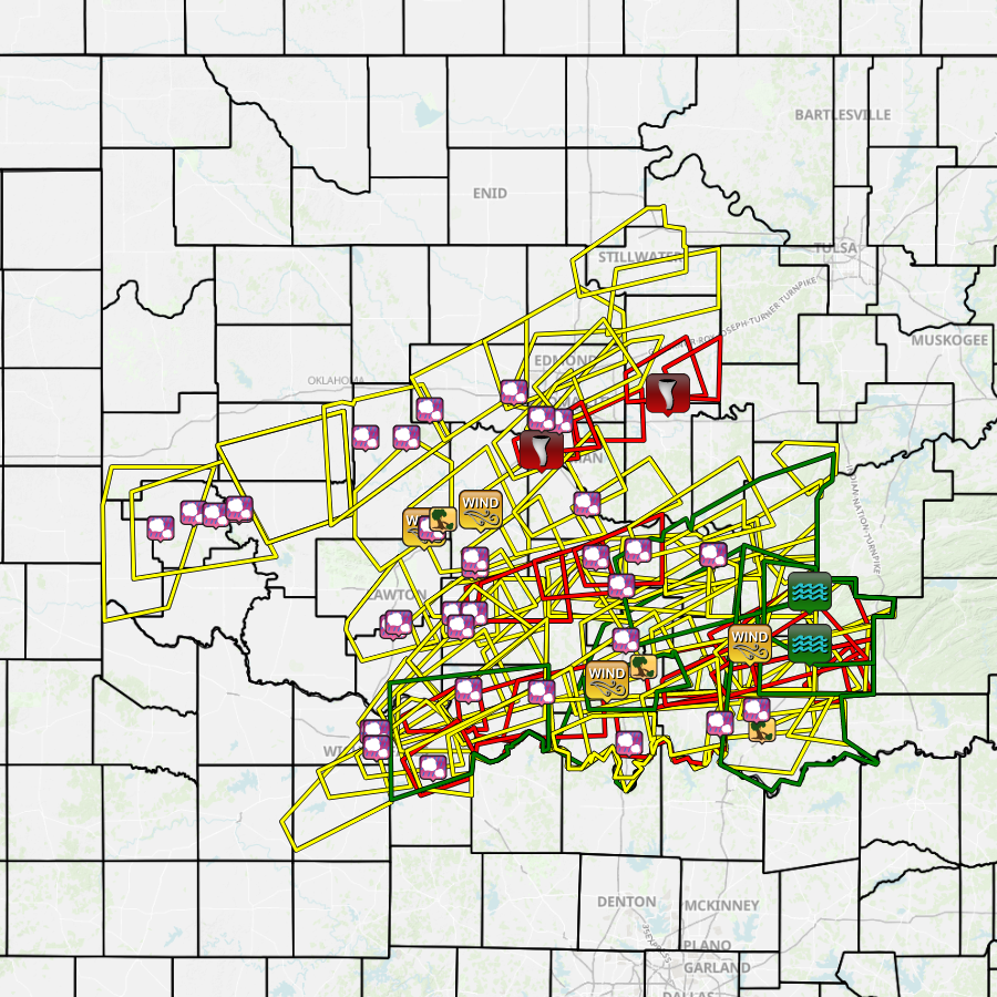 Local Storm Reports and Warning Polygons Map for May 20-21, 2013 Severe Weather and Tornado Outbreak in the NWS Norman Forecast Area