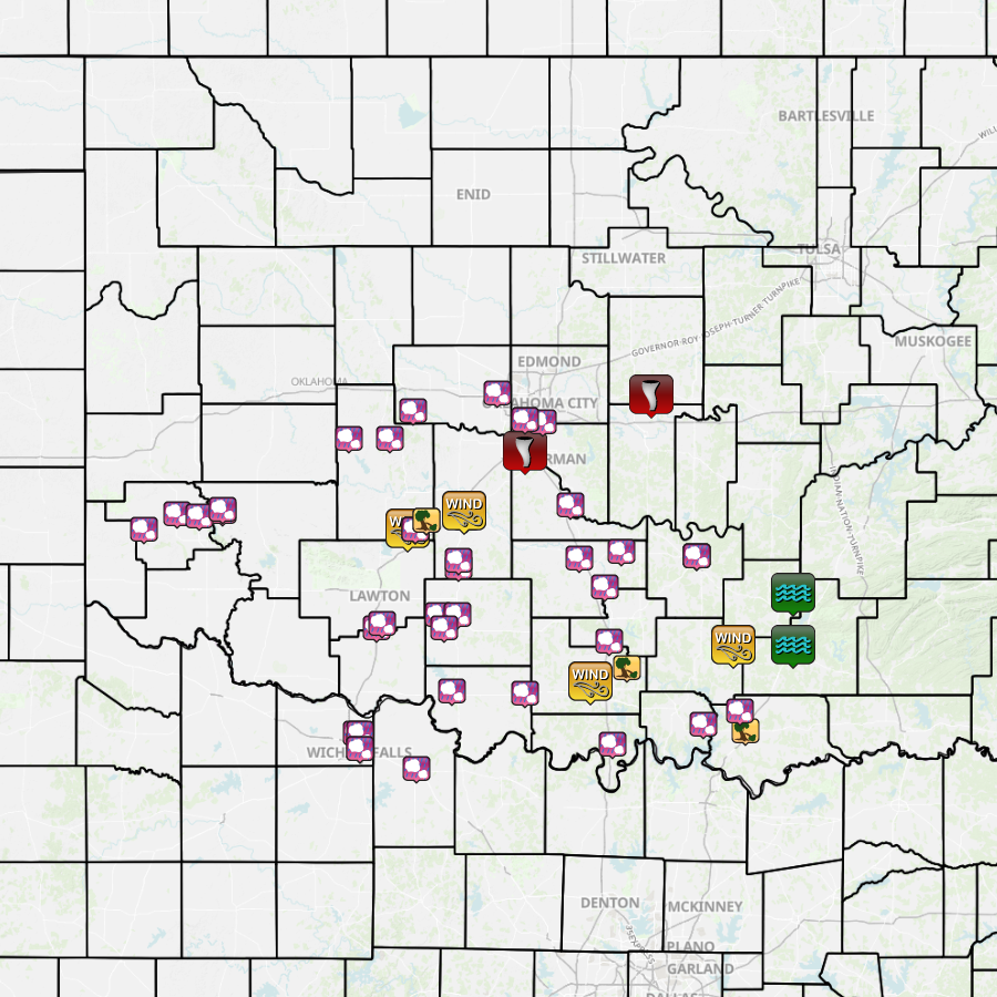 Local Storm Reports Map for May 20-21, 2013 Severe Weather and Tornado Outbreak in the NWS Norman Forecast Area