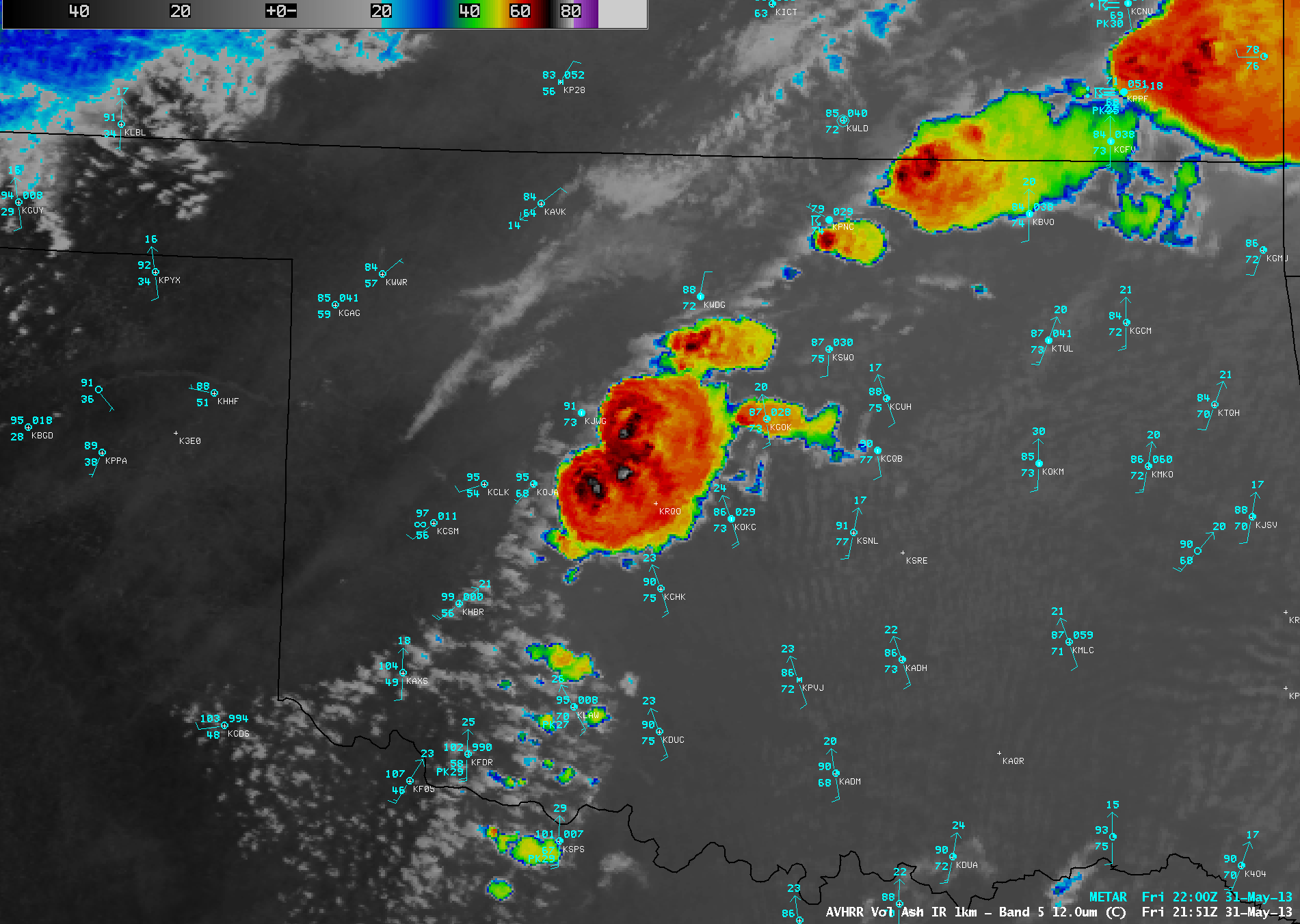 AVHRR IR satellite image from 4:51 pm CDT on May 31, 2013