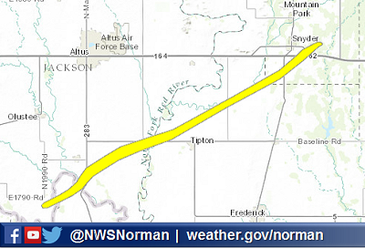 Preliminary Damage Path Map for the May 16, 2015 Elmer-Odell-Tipton-Snyder Tornado