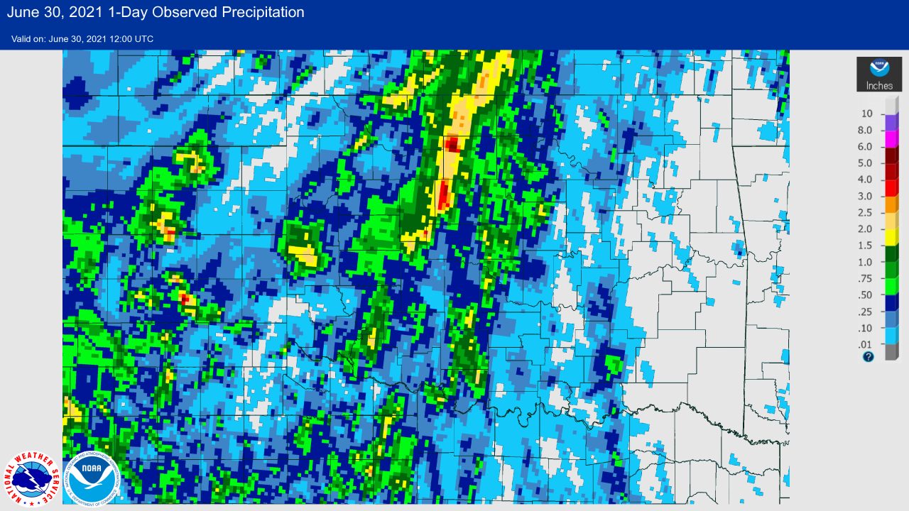 Rainfall Map for the 24-hour Period Ending at 7 AM CDT on June 30, 2021