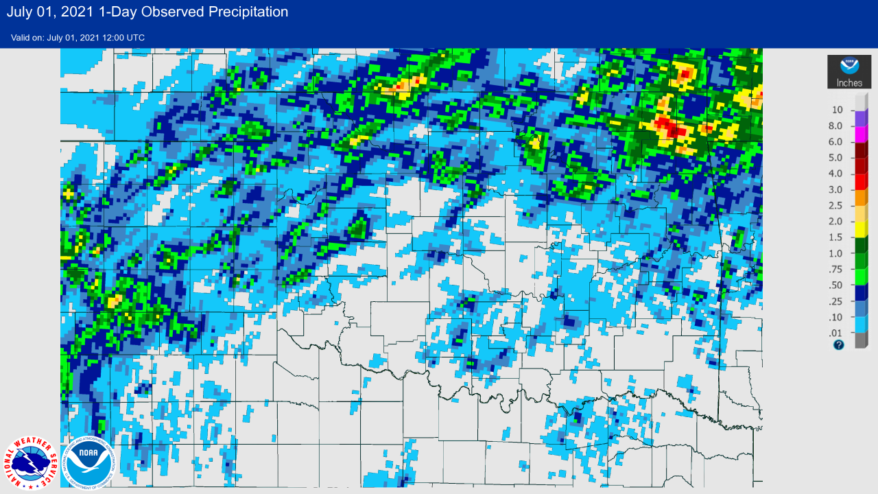 Rainfall Map for the 24-hour Period Ending at 7 AM CDT on July 1, 2021